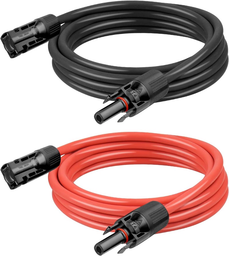 Kimbluth 10 AWG Solar Extension Cable 5FT Black + 5FT Red, 10 Gauge Solar Panel Wire Male to Female Tinned Copper Wire for Solar Panel, Automotive, RV, Boat, Outdoors - Image 1